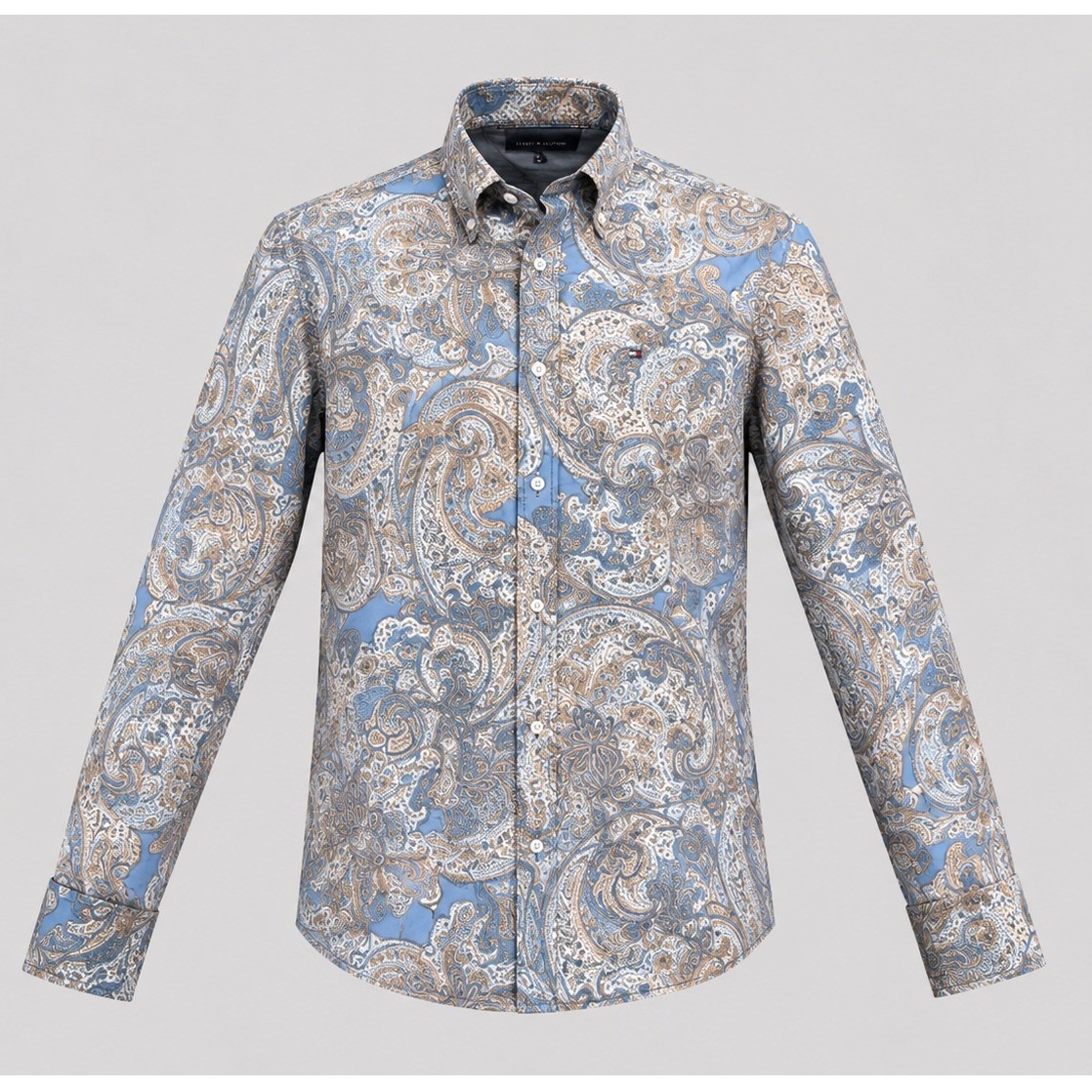 Tommy Hilfiger Womens Blue Paisley Cotton Button Down Shirt Roll Tab Sleeve S